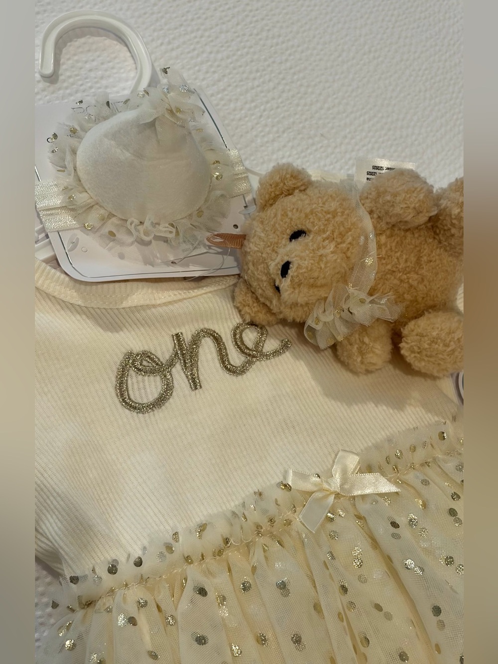 Cream 'One' Tulle Baby Dress with Teddy - Picture 7 of 7